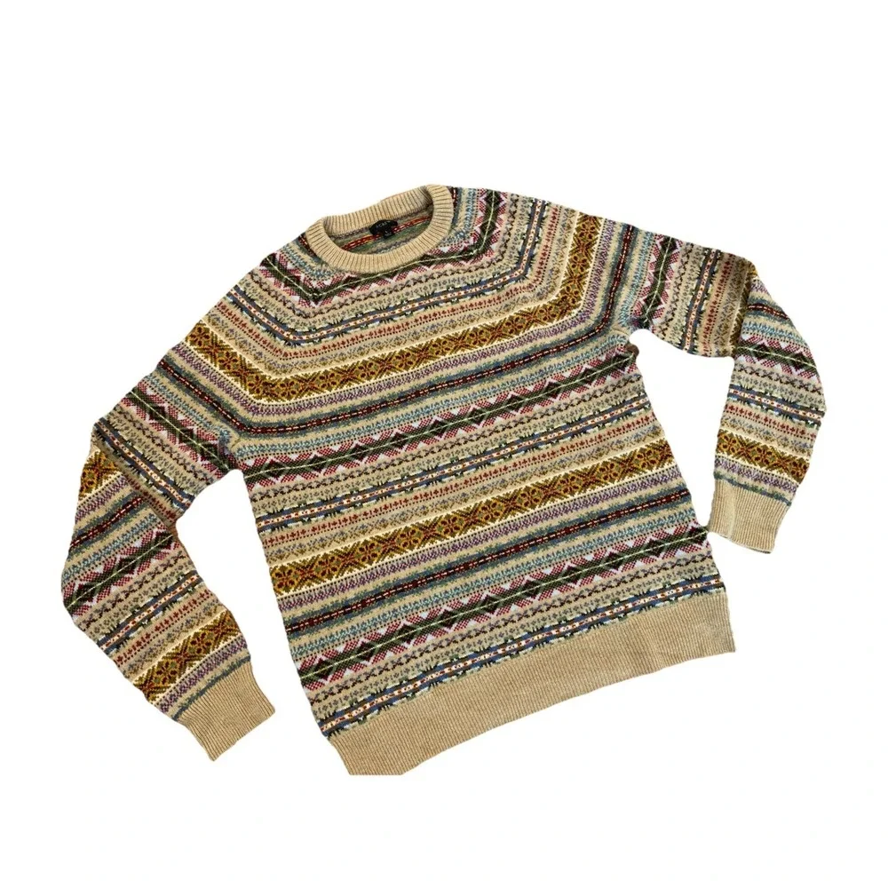 J Crew‎ Fair Isle Lambswool Sweater Mens Large Multicolor Crewneck Pullover